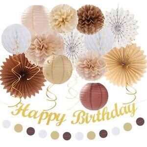 Boho Birthday Party Decorations 21pcs Banner Paper Lantern Pom Poms Streamers